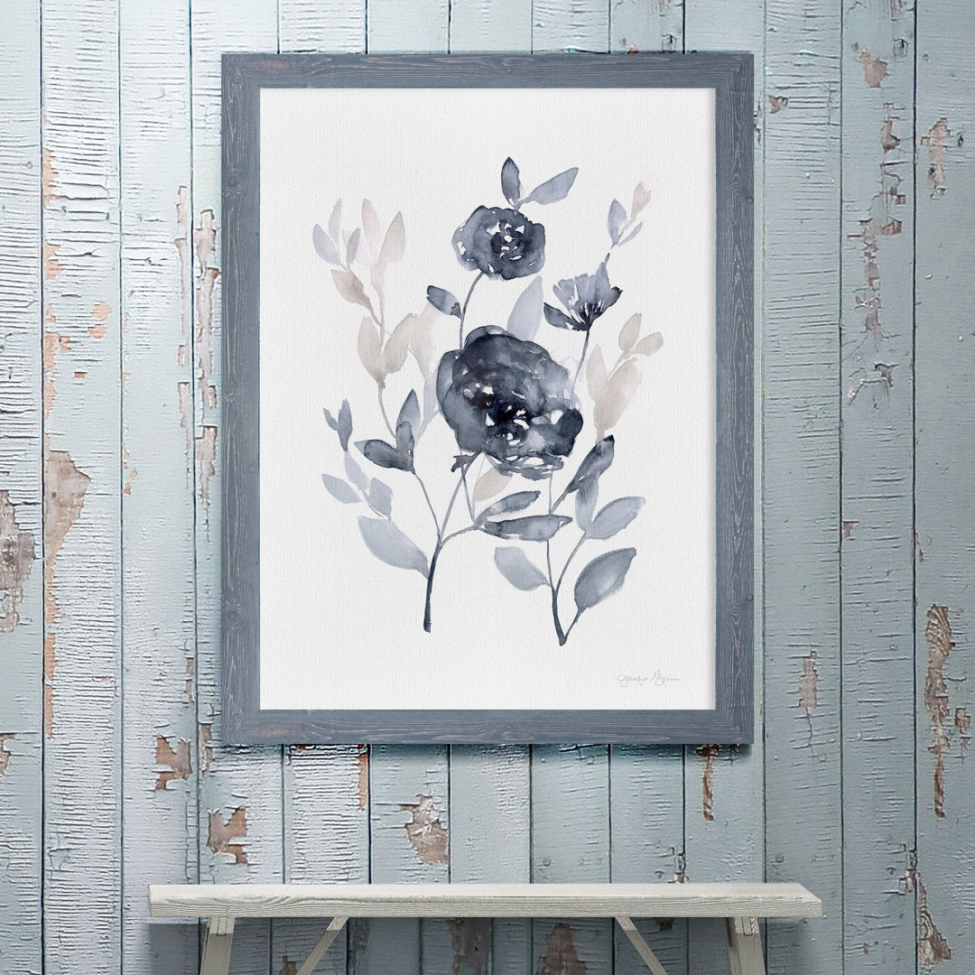'Peonies In Gray II' - Picture Frame Print on Glass Winston Porter Size: 28" H x 38" W x 1.25" D Format: Framed Gray Canvas