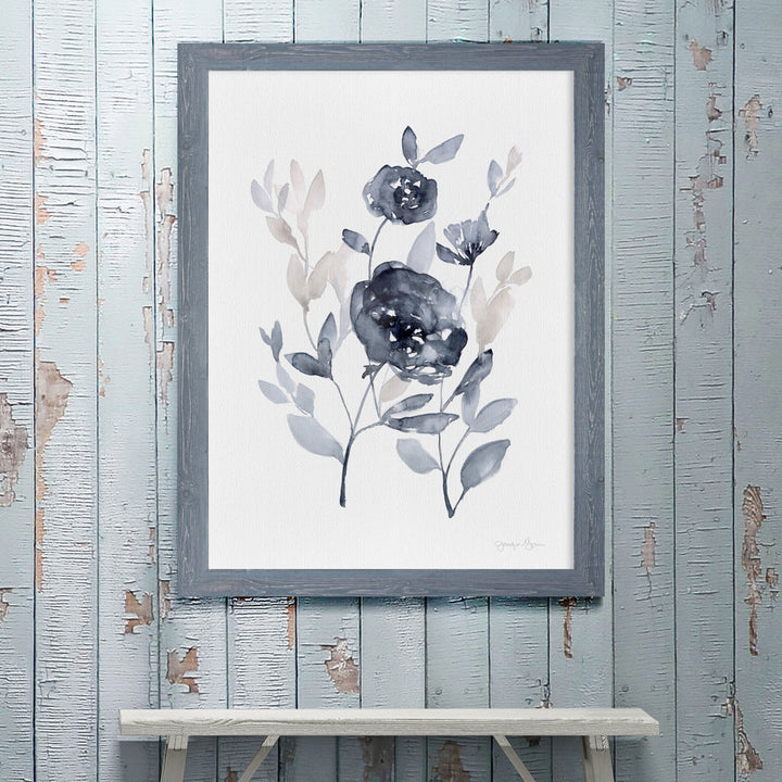 'Peonies In Gray II' - Picture Frame Print on Glass Winston Porter Size: 28" H x 38" W x 1.25" D Format: Framed Gray Canvas