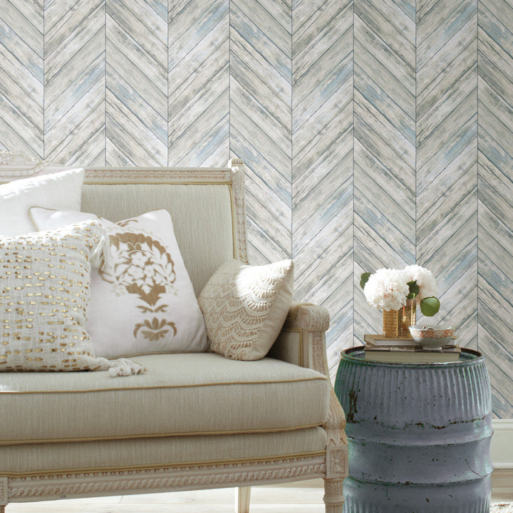 Healdton Herringbone Wood Boards 16.5' L X 20.5" W Peel and Stick Wallpaper Roll Foundry Select Color: Blue/Gray