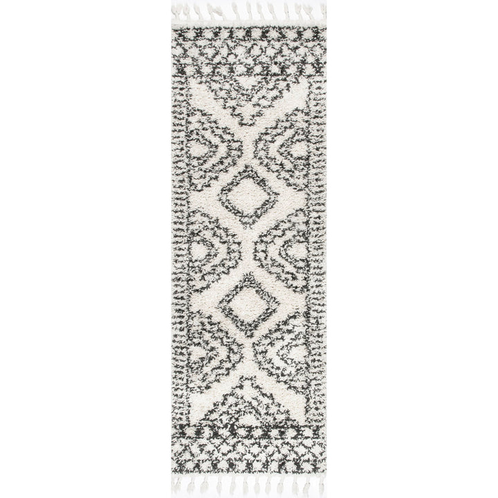 Adry Moroccan Shag Tasseled Cream/Charcoal Area Rug Union Rustic Rug Size: Runner 2'6" x 14'