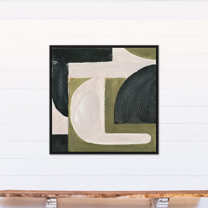 Abstract with Green - Painting on Canvas Ivy Bronx Size: 37.75" H x 37.75" W x 1.75" D Format: Black Floater Frame Canvas