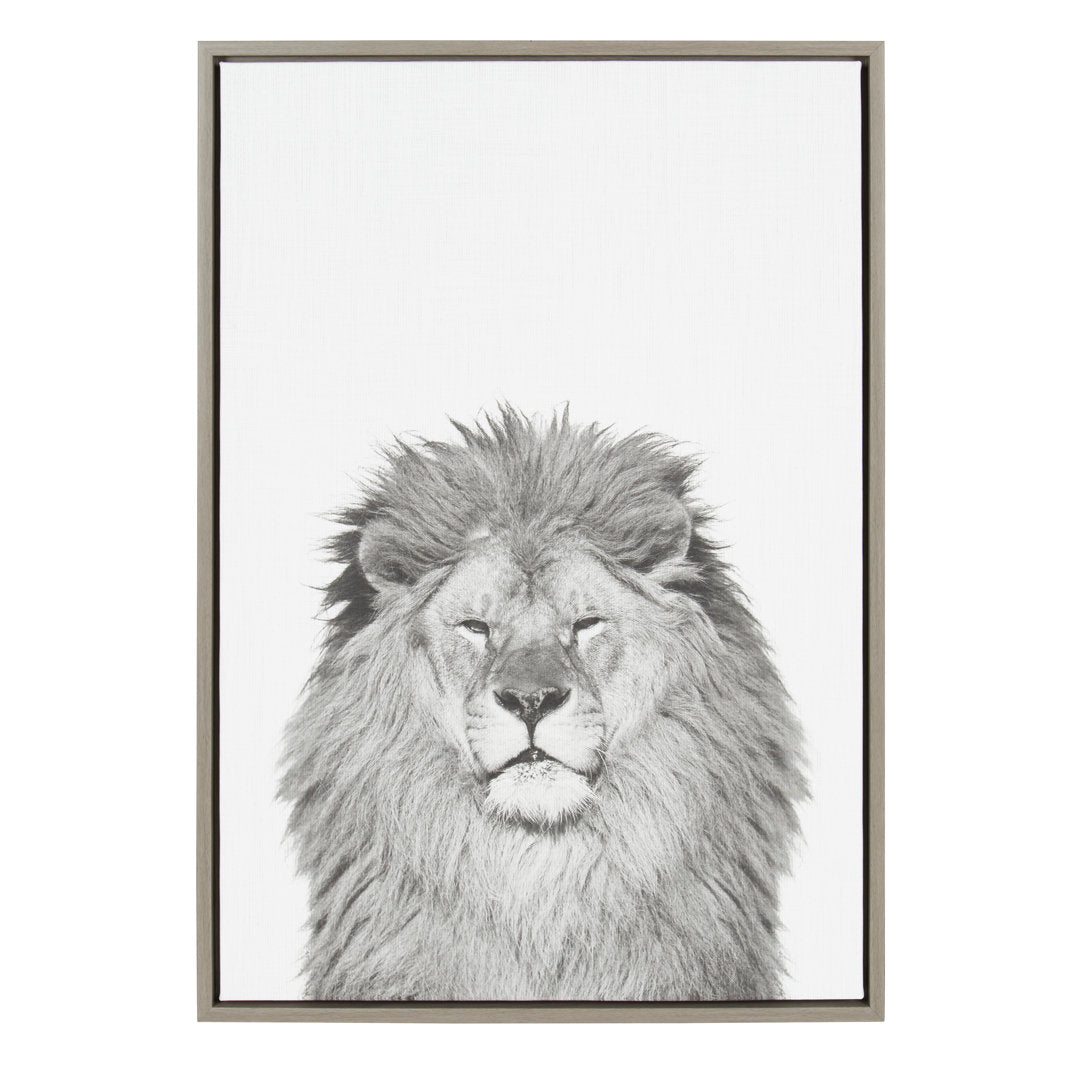 Lion Animal Print Black and White Portrait by Simon Te Tai - Photograph Print on Canvas Ivy Bronx Frame Color: Gray Framed