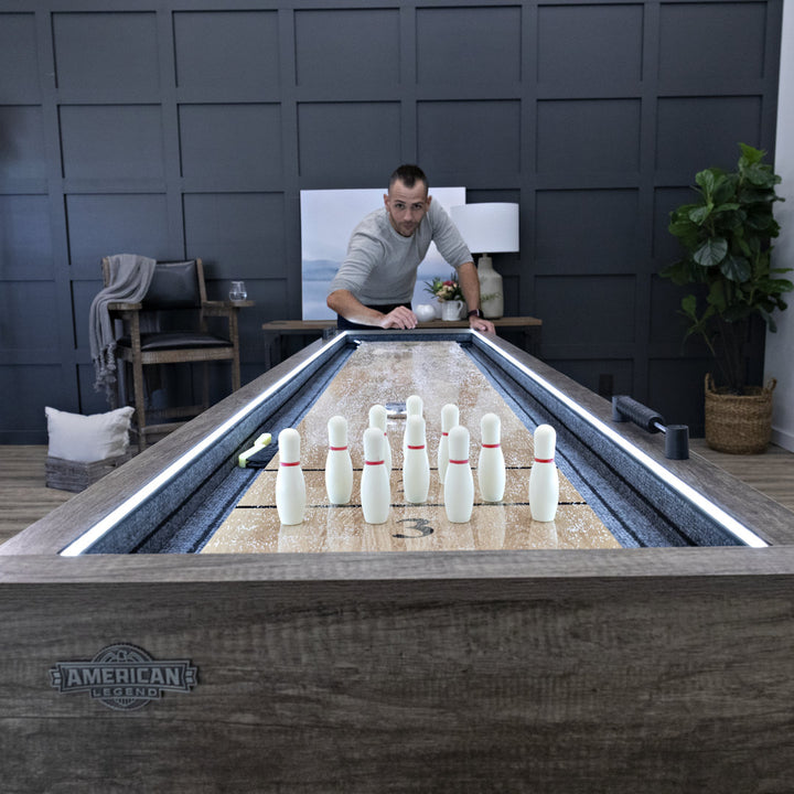 American Legend Kirkwood 9' LED Shuffleboard Table with Bonus Bowling Game American Legend