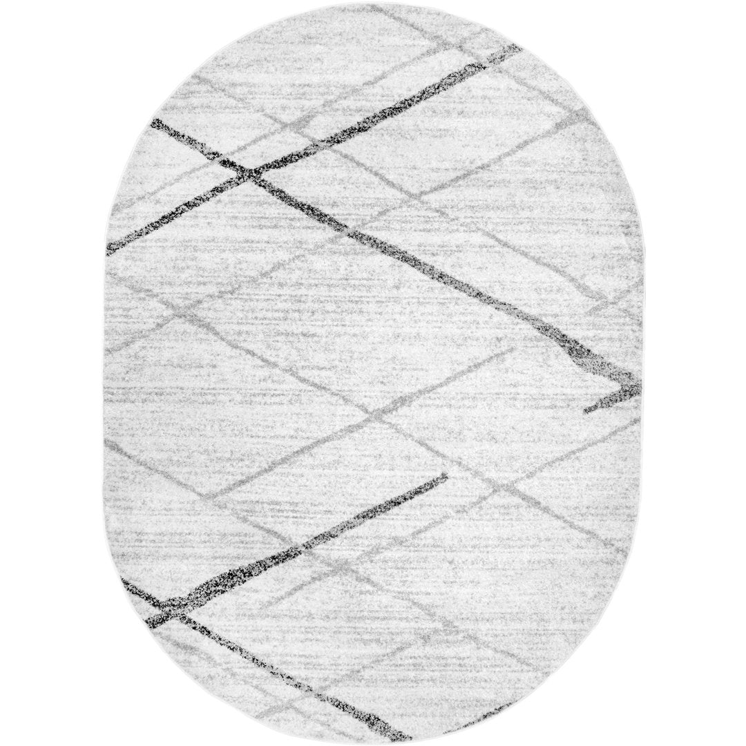 Amii Abstract Stripe Contemporary Ivory/Gray/Charcoal Area Rug Wrought Studio™ Rug Size: Oval 6'7" x 9'