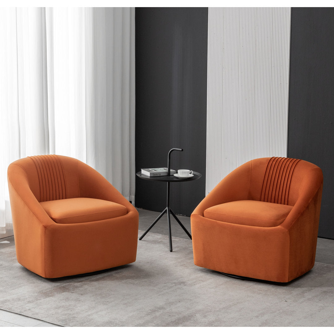 Arrun 28" W Velvet Swivel Barrel Chair (Set of 2) Wade Logan® Fabric: Orange Velvet