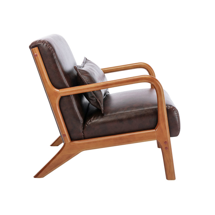 Arsh Accent Chair With Pillow, Pu Upholstery, Rubberwood Legs Wade Logan® Upholstery Color: Dark Brown Polyurethane