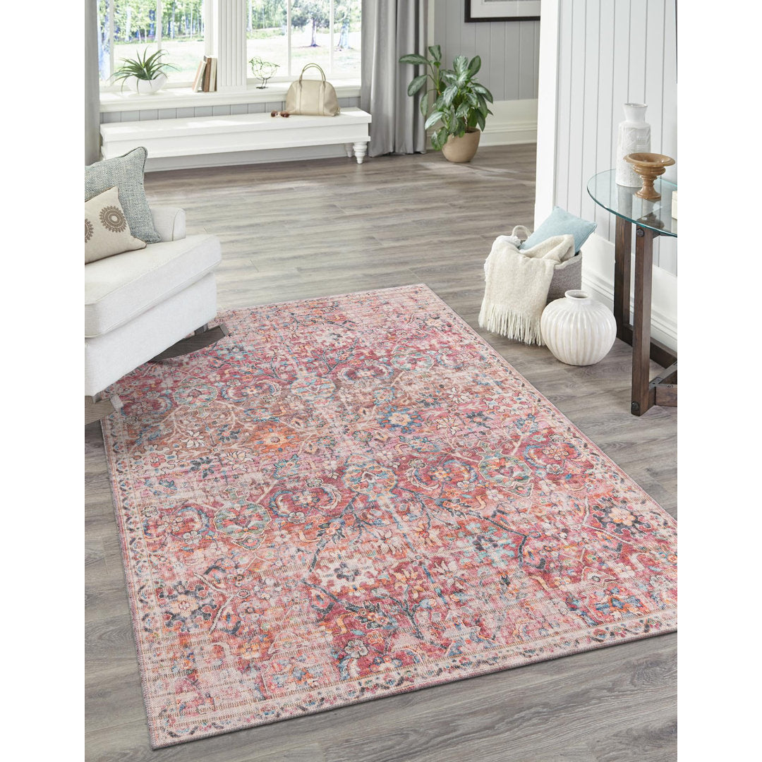 Engelhardt Floral Machine Made Power Loom Chenille Area Rug in Ivory/Pink Mistana™ Rug Size: Rectangle 5'11" x 9'