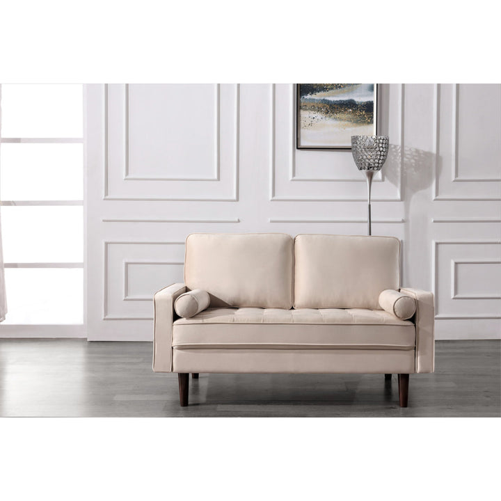 Ashfaq 57.8" Velvet Square Arm Loveseat Wade Logan® Fabric: Polyester Beige