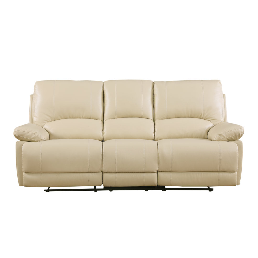 Trower 89" Faux Leather Pillow Top Arm Reclining Sofa Red Barrel Studio® Upholstery: Beige Faux Leather