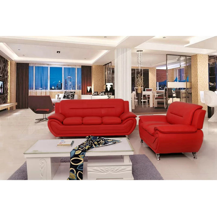 Mulvey 80" Faux Leather Pillow Top Arm Sofa Orren Ellis Upholstery Color: Red