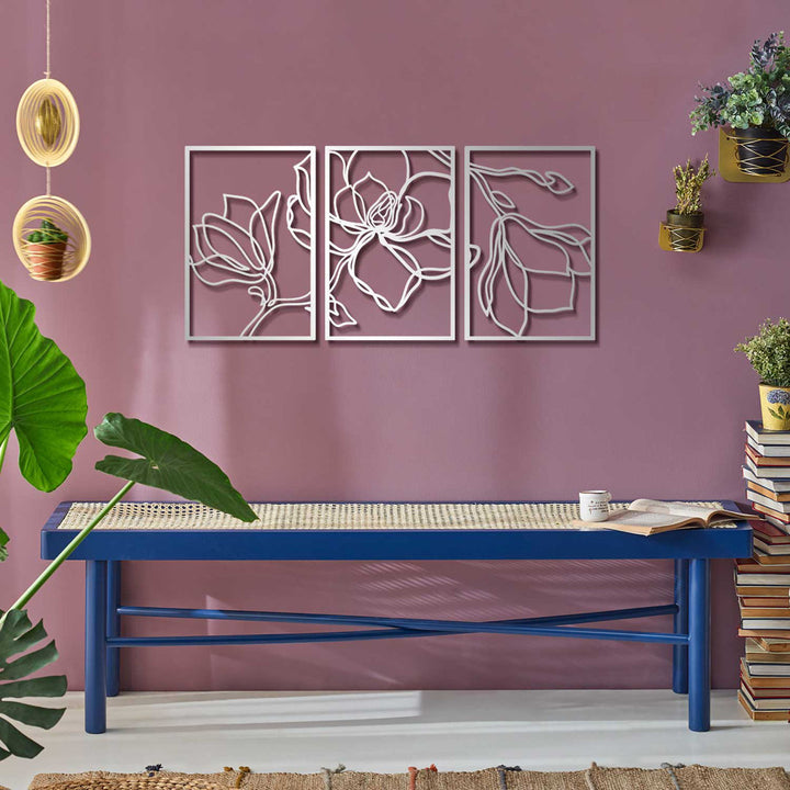 Metal Floral Wall Decor Set - 3 Piece Wall Art ARTEPERA Size: 18" H x 36" W x 1" D Finish: Silver