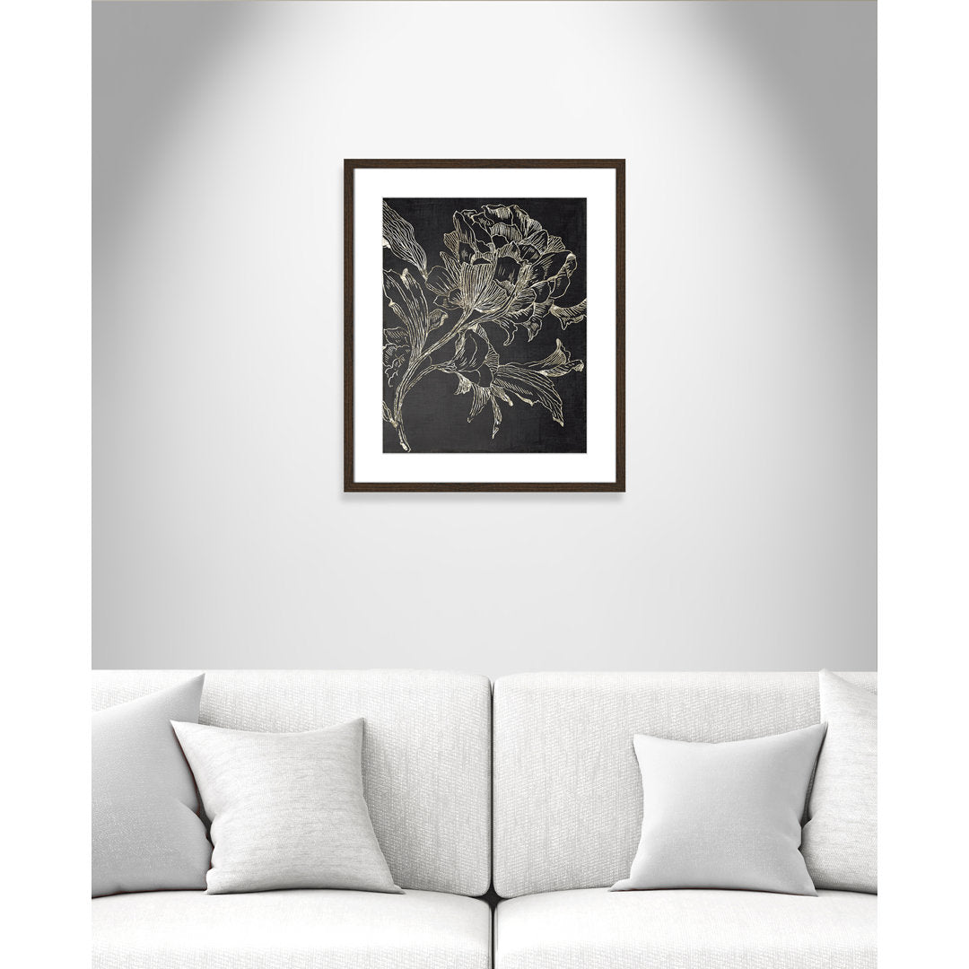 Golden Flower Folklore I by Asia Jensen - Picture Frame Graphic Art Print Joss & Main Size: 25.5" H x 21.5" W Format: Walnut Framed