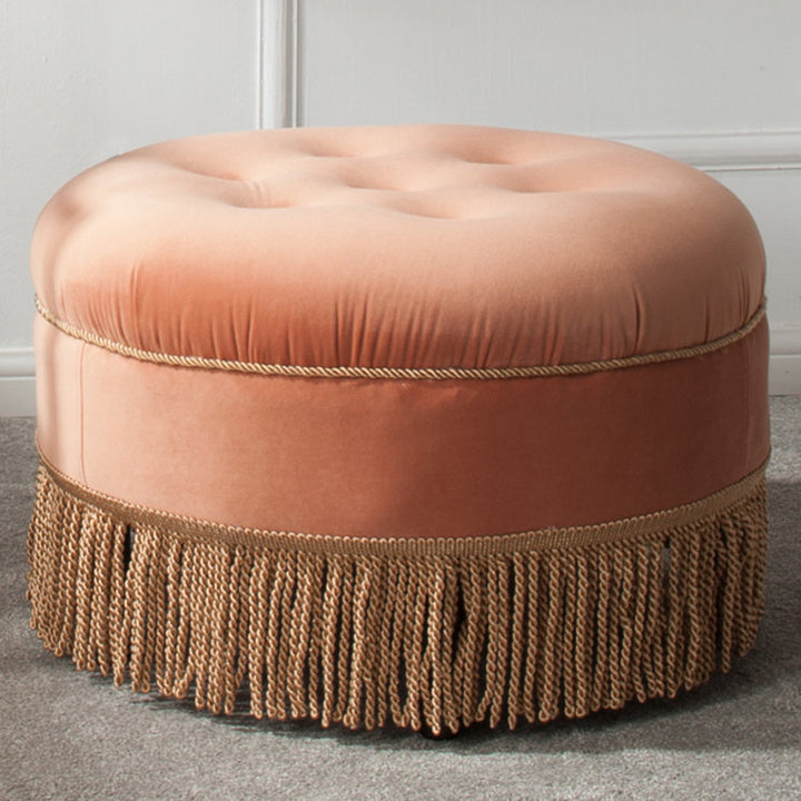 Neptune 24" Wide Tufted Round Cocktail Ottoman Astoria Grand Body Fabric: Peach Orange Velvet