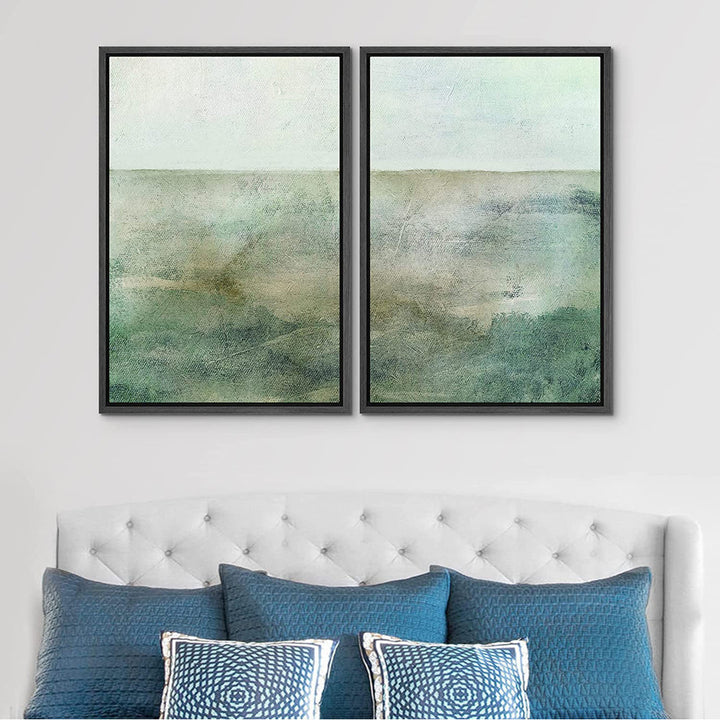 Pastel Teal Green Landscape Abstract Shapes Modern Art Decor Framed On Canvas SIGNLEADER Size: 32" W x 24" H Format: Black Framed