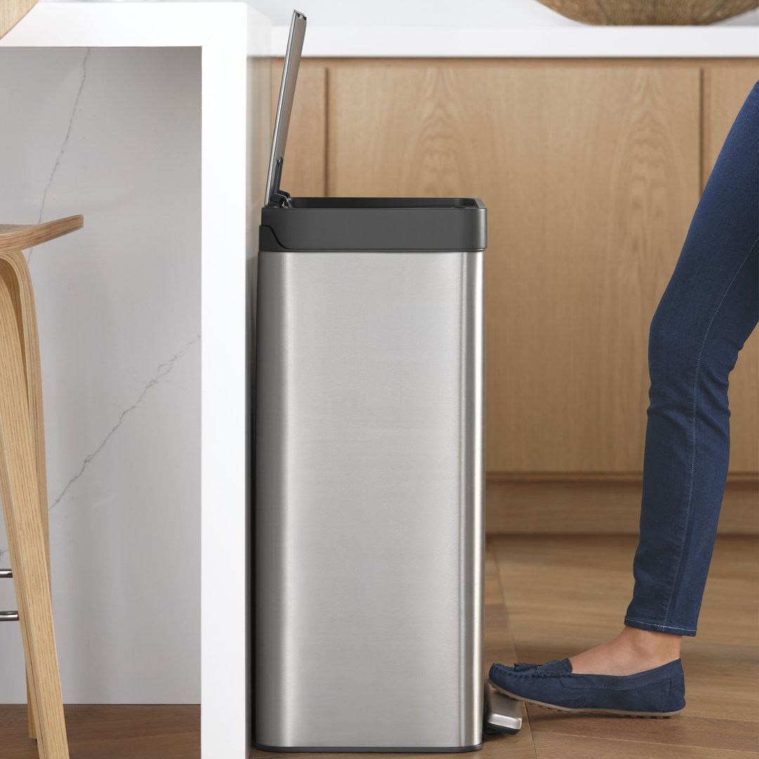 Reset 13 Gallon Kitchen Trash Can, Stainless Steel Hand Free Step Trash Can with Quiet-Close Lid Kohler Color: Stainless Steel