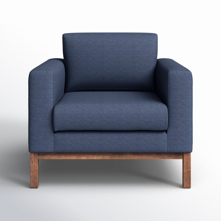 Clayton Upholstered Armchair Joss & Main Fabric: Venga Dust Blue Performance Basketweave