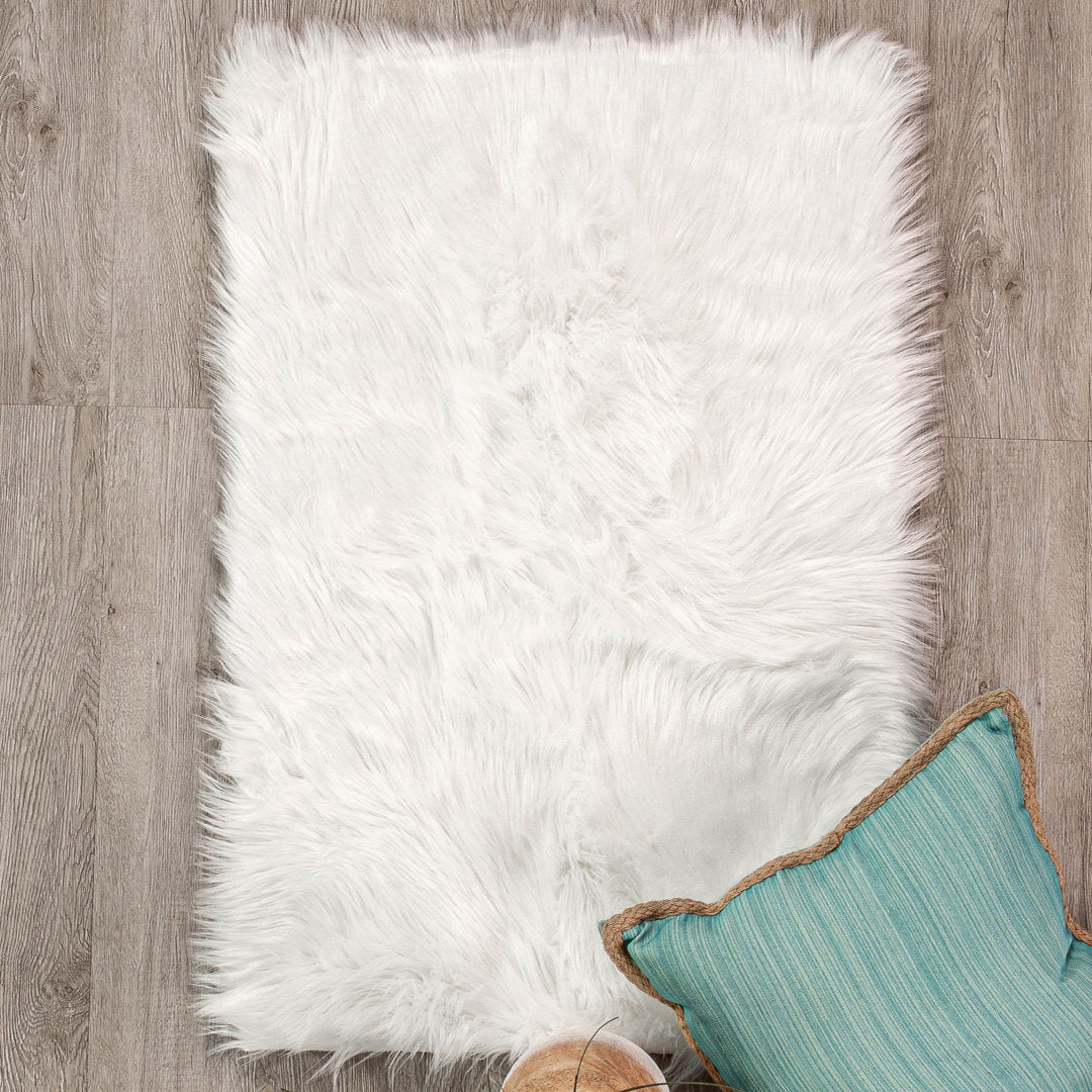Diller White Faux Sheepskin Fur Machine Washable Shag Fluffy Area Rug Willa Arlo™ Interiors Rug Size: Rectangle 8' x 10'