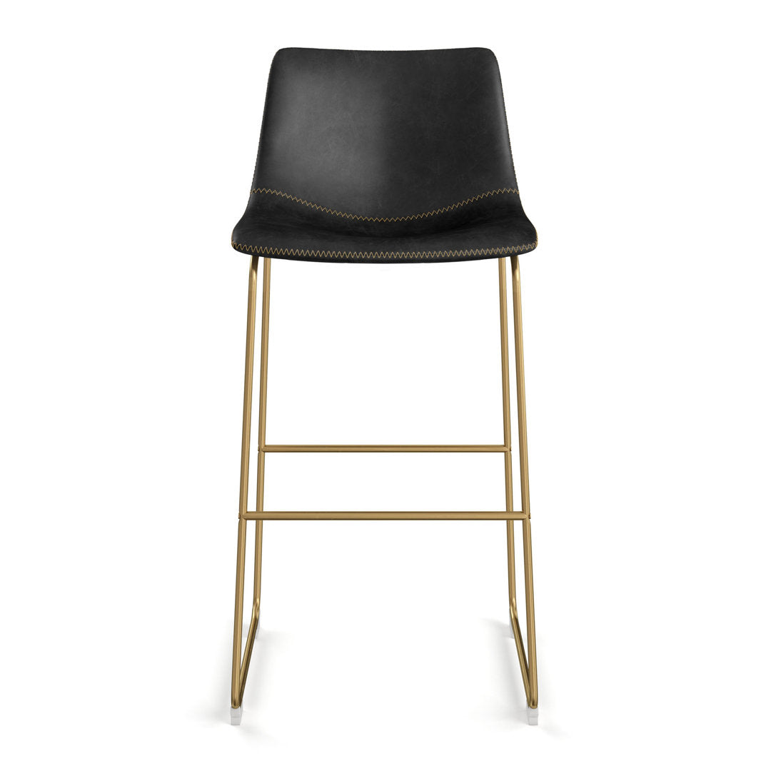 Nia Vegan Leather Bar & Counter Stool (Set of 2) AllModern Frame Color: Gold Upholstery: Black Vegan Leather, Seat Height: Bar Stool (29" Seat Height)