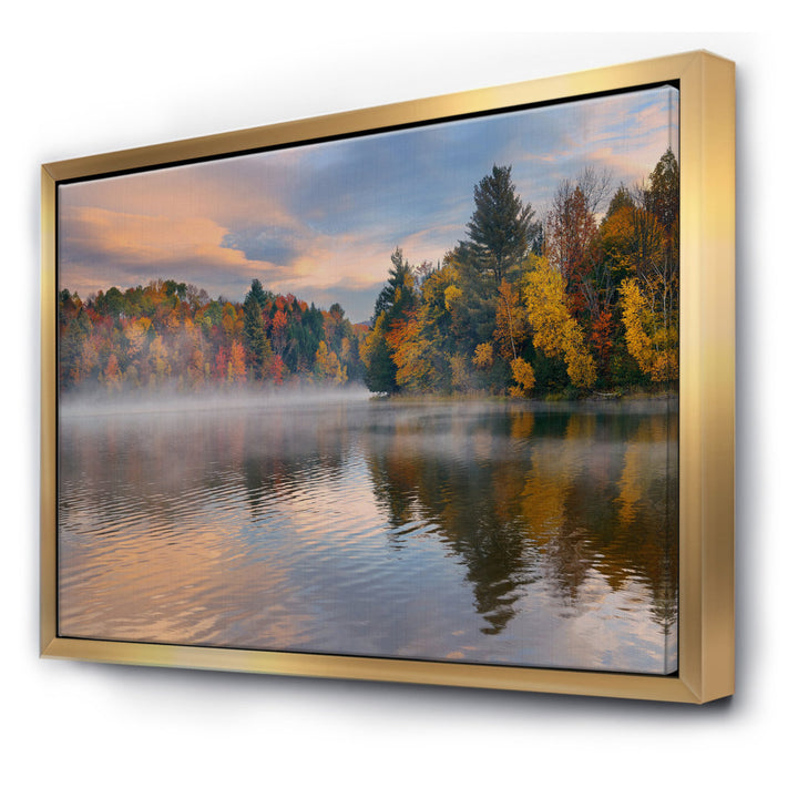 Autumn Foliage by the Lakeside - Photograph Print on Canvas The Twillery Co.® Size: 12" H x 20" W x 1" D Format: Gold Framed Canvas