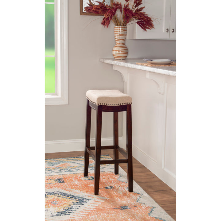 Arlyce Counter & Bar Solid Wood Backless Stool with Upholstered Seat Lark Manor™ Seat Height: Bar Stool (32.25" Seat Height)
