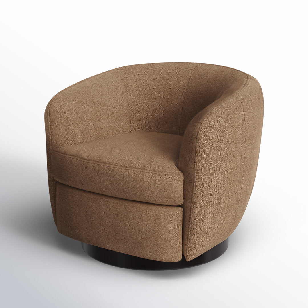 Marcy Upholstered Swivel Barrel Chair Joss & Main Leg Color: Espresso Fabric OR Leather Type: Elite Camel