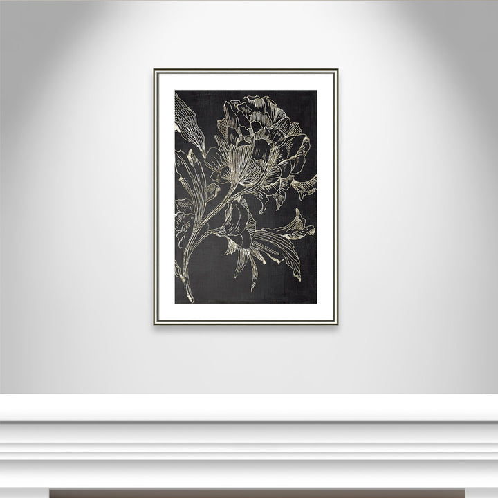 Golden Flower Folklore I by Asia Jensen - Picture Frame Graphic Art Print Joss & Main Size: 36.75" H x 26.75" W Format: Silver Framed
