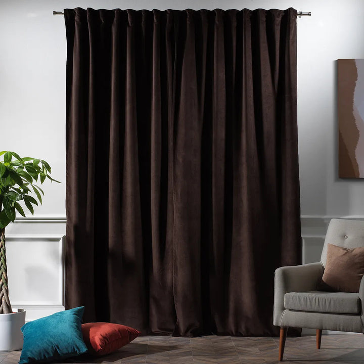 Matte Velvet Extra wide x Extra Long Custom Made Decorative Single Panel Lilijan Home & Curtain Curtain Color: 26 Dark Brown Size per Panel: 100" W x 95" L