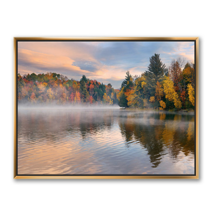 Autumn Foliage by the Lakeside - Photograph Print on Canvas The Twillery Co.® Size: 12" H x 20" W x 1" D Format: Gold Framed Canvas