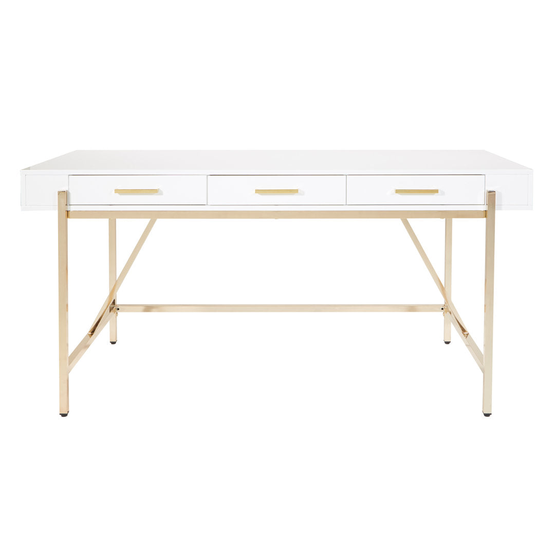 Vallee Desk with Built in Outlets Mercer41 Color: White/Gold