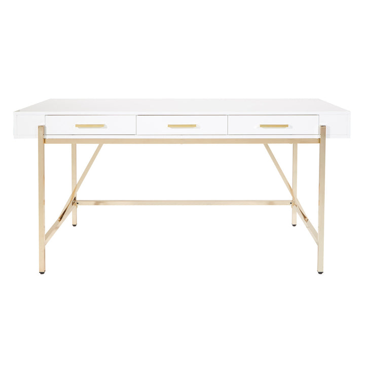 Vallee Desk with Built in Outlets Mercer41 Color: White/Gold