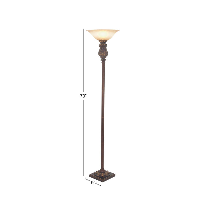 Metal Antique Style Brown Torchiere Fleur De Lis Living