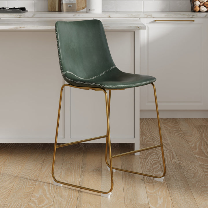 Nia Vegan Leather Bar & Counter Stool (Set of 2) AllModern Frame Color: Gold Upholstery: Green Vegan Leather, Seat Height: Counter Stool (24" Seat Height)