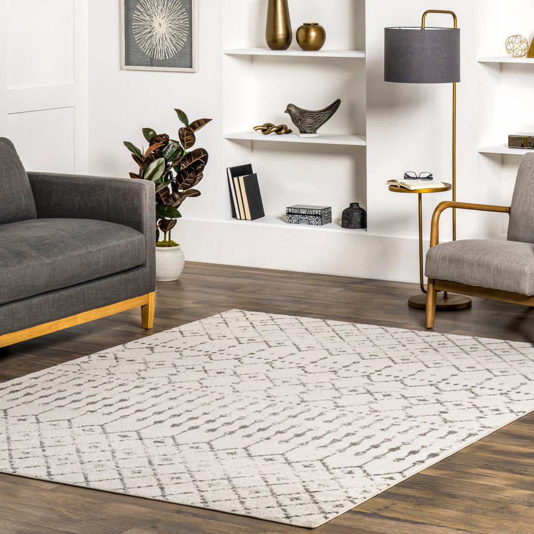 Giannini Geometric Moroccan Area Rug in Gray/ Off White Union Rustic Rug Size: Rectangle 10' x 14'