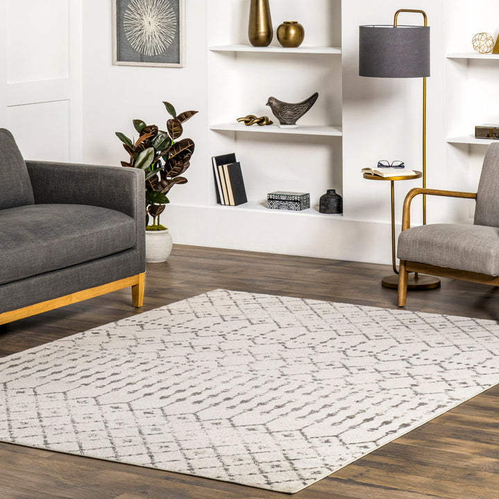 Giannini Geometric Moroccan Area Rug in Gray/ Off White Union Rustic Rug Size: Rectangle 10' x 14'
