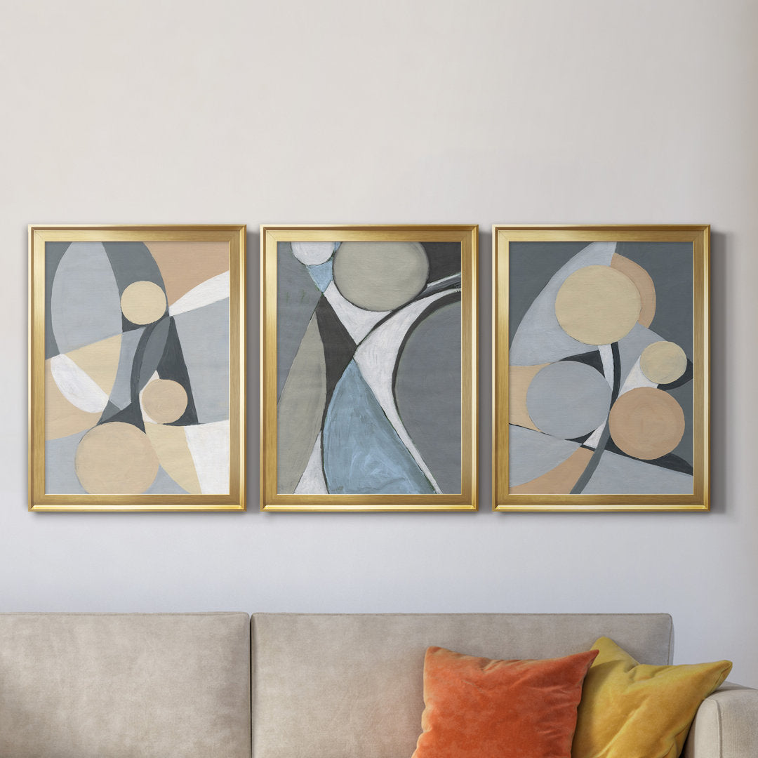 A Soft Jeweled Geometric II - 3 Piece Painting Print Set (Set of 3) Wade Logan® Size: 22.5" H x 91.5" W x 1.5" D Format: Gold Framed Canvas