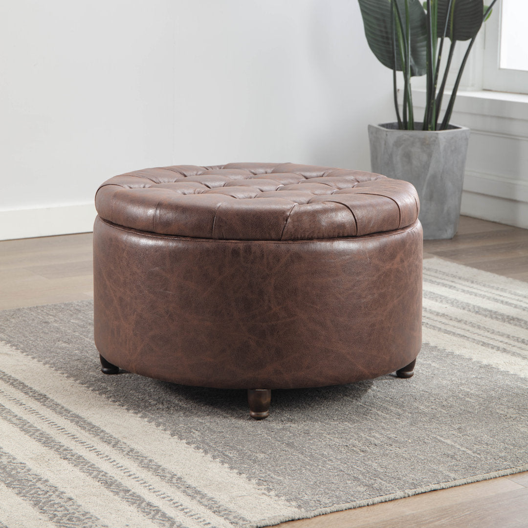 Sanni 28" Wide Faux Leather Round Storage Ottoman Greyleigh™ Upholstery Color: Dark Brown Faux Leather