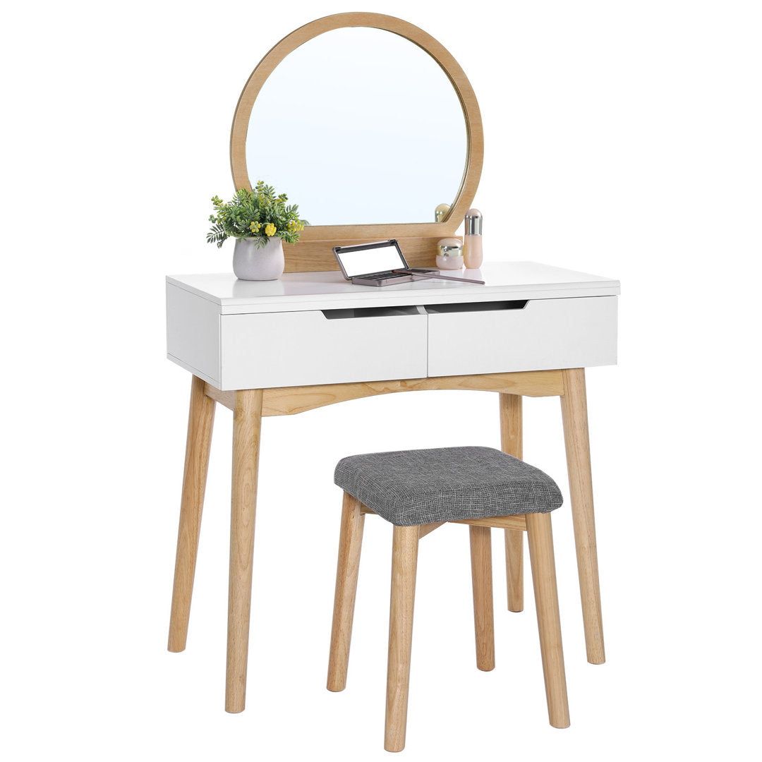 Arinze Vanity Set with Stool and Mirror Wrought Studio™ Color: Natural/White