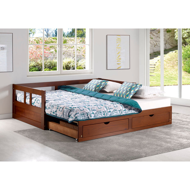 Bechtold Twin to King Solid Wood Frame Extendable Daybed With 2 Drawers And Trundle Guest bed Harriet Bee Bed Frame Color: Chestnut