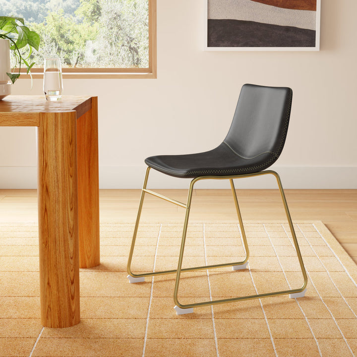 Nia Vegan Leather Side Chair (Set of 2) AllModern Frame Color: Gold, Upholstery Color: Black