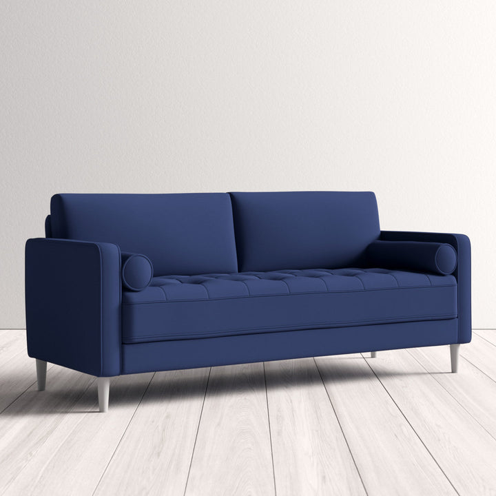 Garren 75.6'' Square Arm Tufted Sofa Mercury Row® Fabric: Navy Blue Linen