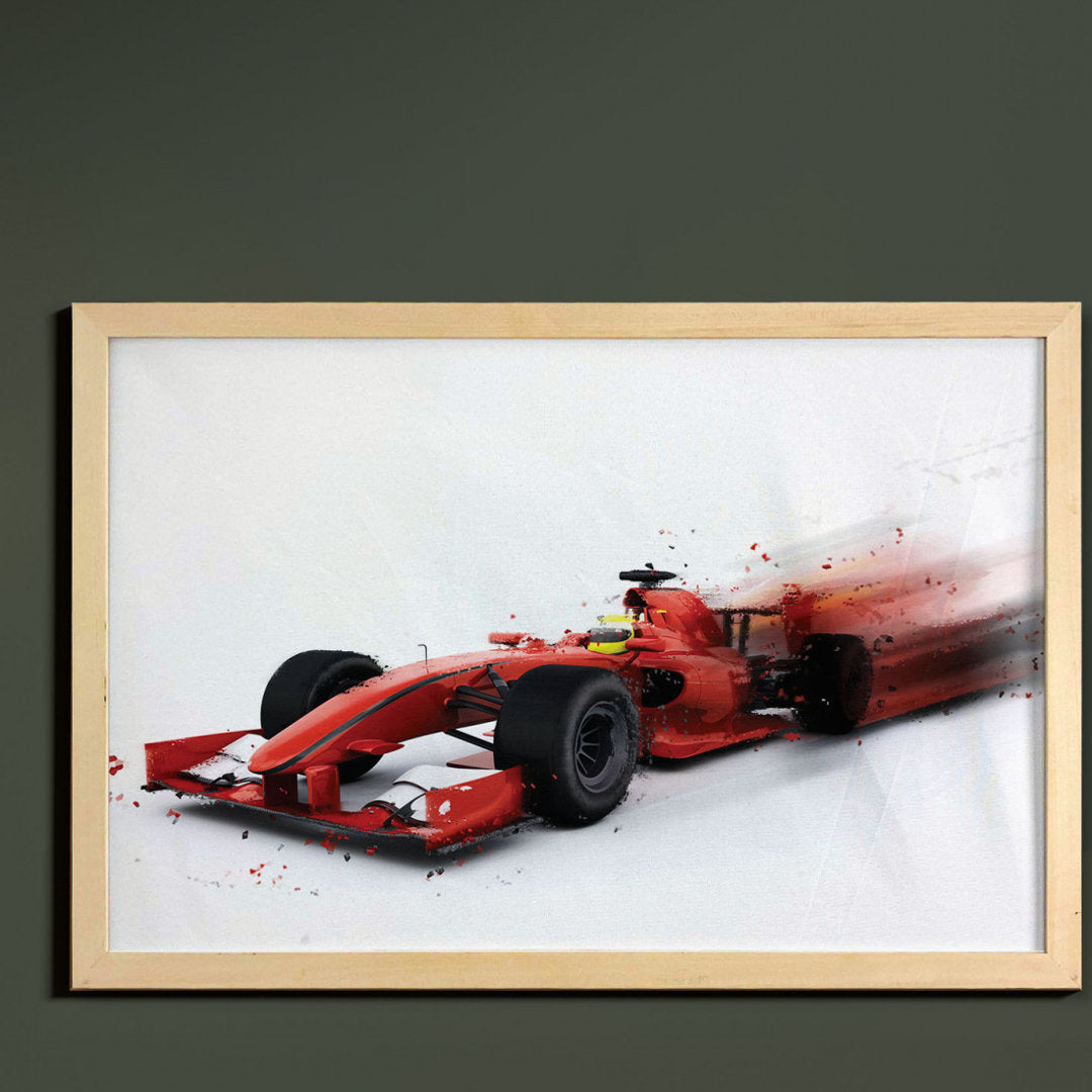 Ambesonne Cars Wall Art With Frame, Generic Formula Racing Car Illustration With Special Effect Turbo Motion Auto Print, Printed Fabric Poster For Bathroom Living Room Dorms, 35" X 23", Black And Red East Urban Home