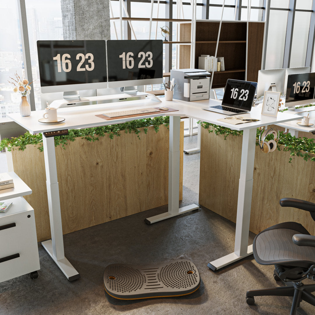 Juilo Height Adjustable L-Shape Standing Desk Inbox Zero