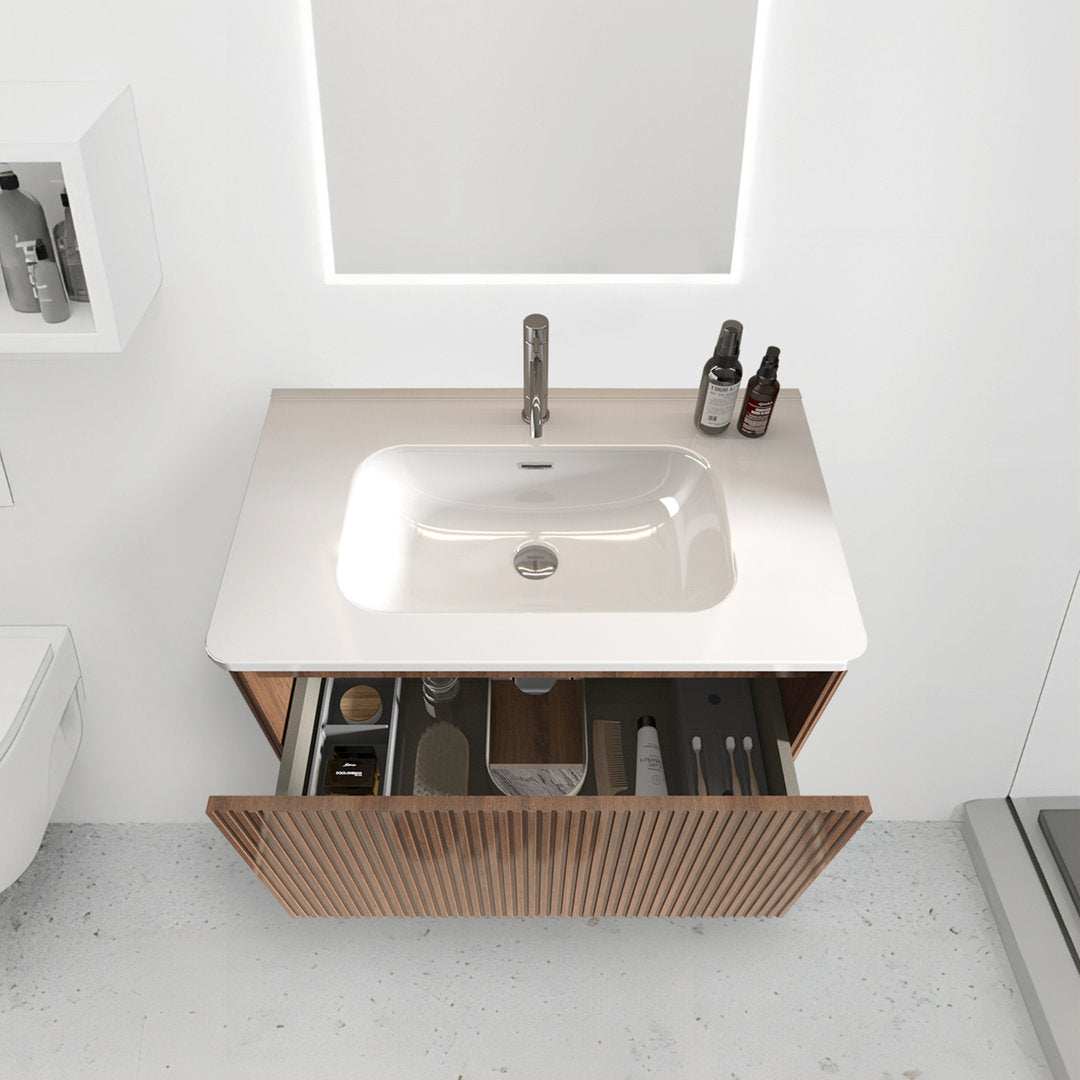 Burkard 30'' Wall Mounted Single Bathroom Vanity with Ceramic Top Ebern Designs