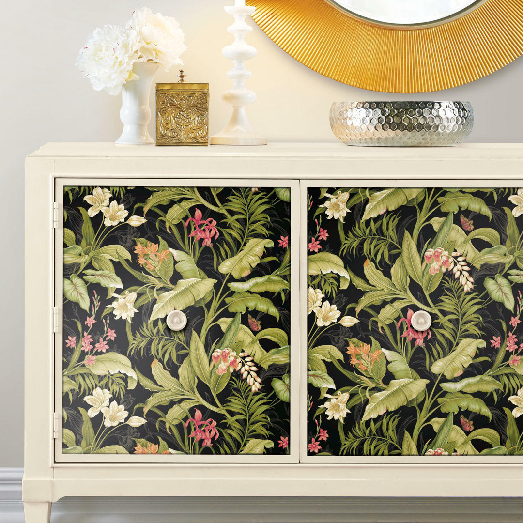 Waverly Wailea Coast 18.86' L x 18" W Peel and Stick Wallpaper Roll York Wallcoverings Color: Black