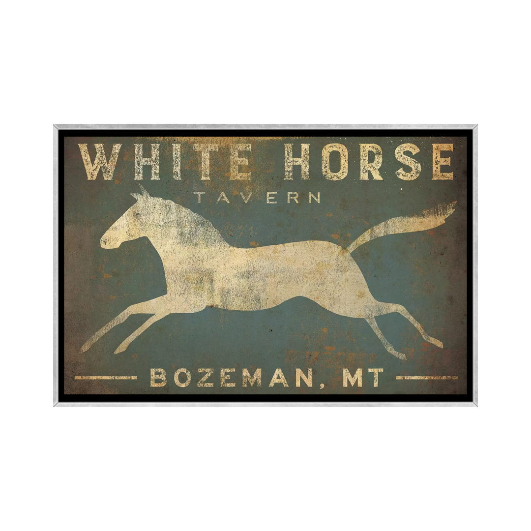 White Horse Tavern Textual Art on Wrapped Canvas East Urban Home Size: 18" H x 26" W x 1.5" D Format: Silver Framed