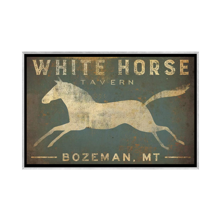 White Horse Tavern Textual Art on Wrapped Canvas East Urban Home Size: 18" H x 26" W x 1.5" D Format: Silver Framed