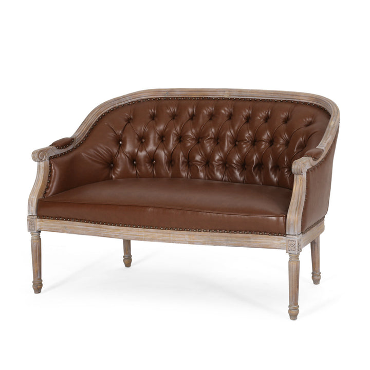 Atenea 49.5'' Upholstered & Birch Wood Loveseat August Grove® Upholstery Color: Cognac Faux Leather