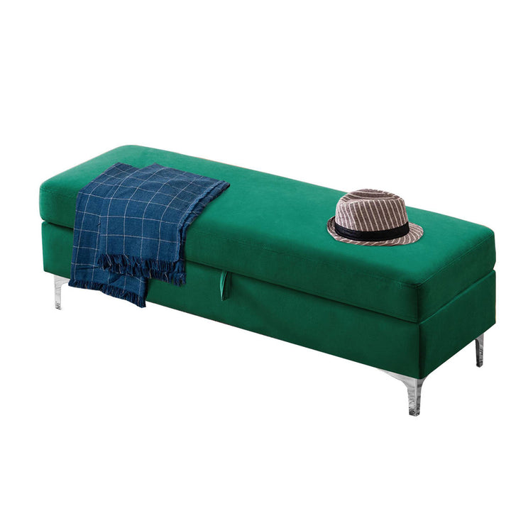 Taquarius 56" Velvet Upholstered Flip Top Storage Bench with Metal Legs Everly Quinn Color: Green