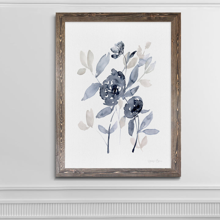 Peonies In Gray I' - Picture Frame Print on Glass Winston Porter Size: 28" H x 38" W x 1.25" D Format: Framed Espresso Canvas