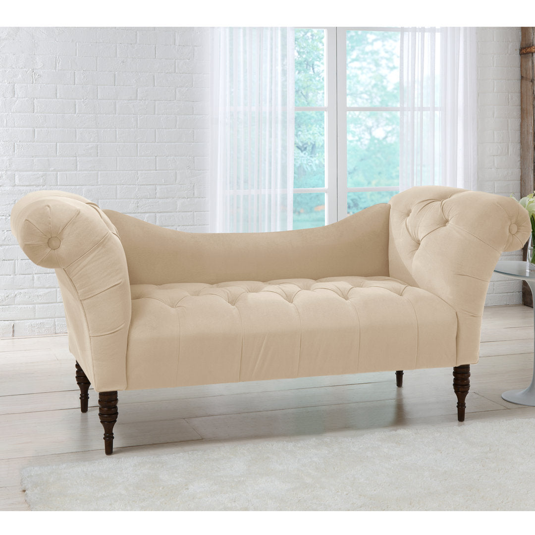Kareem Upholstered Chaise Lounge Three Posts™ Teen Upholstery Color: Classic Velvet Pearl, Leg Color: Espresso